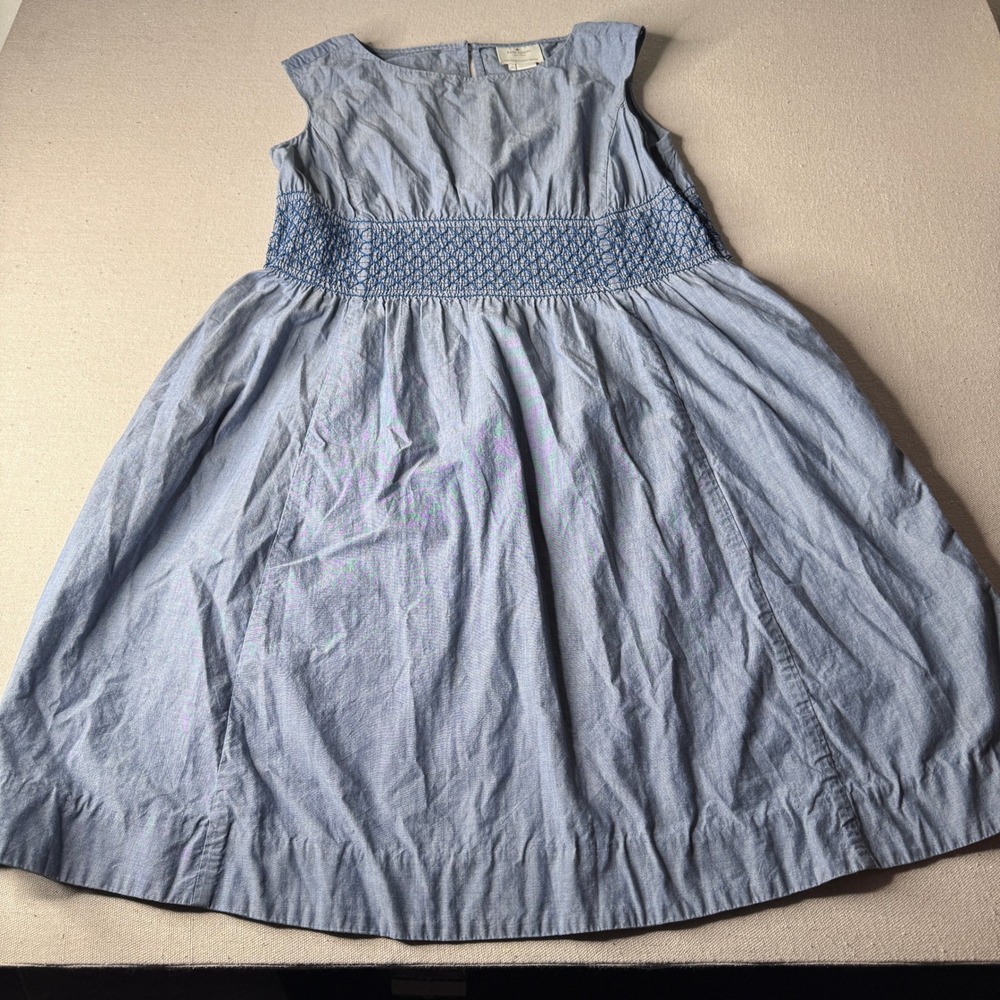 Kate Spade New York Blaire Chambray Smocked Embroidered Dress Size‎ 4 Pockets - Picture 2 of 8